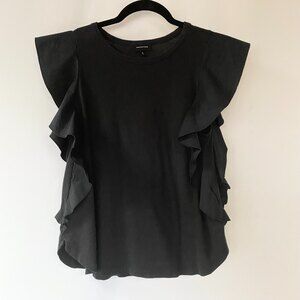 Who What When Black Black Ruffle Cap T-Shirt Size S